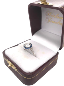 Art Deco Style 0.96 Carat Diamond & Sapphire Ring GIA