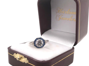 Art Deco Style 0.96 Carat Diamond & Sapphire Ring GIA