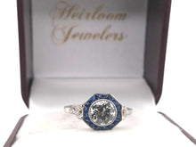 Art Deco Style 0.96 Carat Diamond & Sapphire Ring GIA