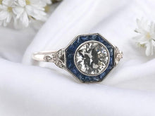 Art Deco Style 0.96 Carat Diamond & Sapphire Ring GIA