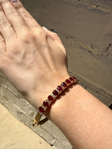 Vintage Ruby & Diamond Bangle Bracelet 14K Yellow Gold