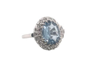 3 Carat Aquamarine & Diamond Ring 14K White Gold