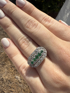 Vintage Art Deco Era Emerald & Diamond Cocktail Ring
