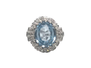 3 Carat Aquamarine & Diamond Ring 14K White Gold