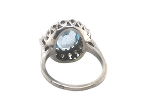 3 Carat Aquamarine & Diamond Ring 14K White Gold