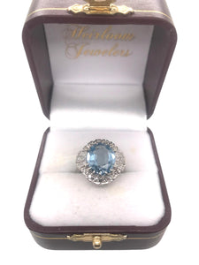 3 Carat Aquamarine & Diamond Ring 14K White Gold