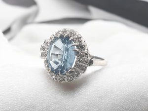 3 Carat Aquamarine & Diamond Ring 14K White Gold