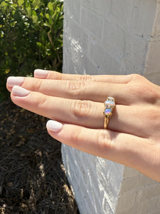 Vintage Opal & Diamond Band Style Ring 14K Yellow Gold
