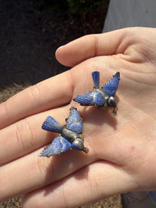 Vintage Art Deco Era Enamel Blue Bird Fur Clips