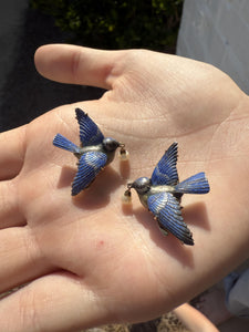 Vintage Art Deco Era Enamel Blue Bird Fur Clips