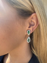 Vintage Emerald & Diamond Dangle Earrings 14K White Gold