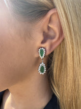 Vintage Emerald & Diamond Dangle Earrings 14K White Gold