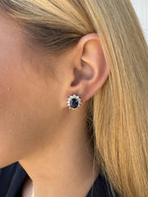 Vintage Sapphire & Diamond Halo Earrings 18K White Gold