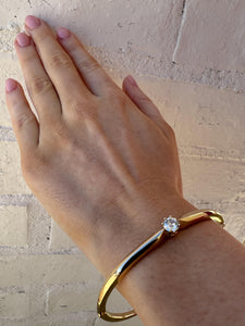 Vintage Old European Cut Diamond Yellow Gold Bangle Bracelet