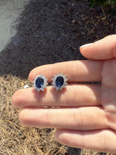 Vintage Sapphire & Diamond Halo Earrings 18K White Gold