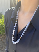 Vintage Blue Agate Gold Bead Necklace 14K