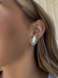 Vintage Platinum Opal & Diamond Stud Earrings