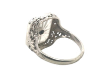 Art Deco Camphor Glass Filigree Ring 14K White Gold