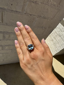 Vintage 6 Carat Aquamarine Filigree Ring 18K White Gold