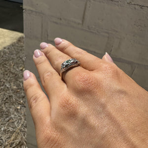 Vintage Two Toned Emerald & Diamond Three Stone Ring