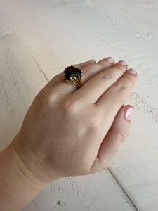Vintage Heart Shaped Smoky Quartz Cocktail Ring 14K Yellow Gold