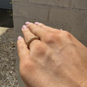 Antique Style Engraved Diamond Wedding Band 14K Yellow Gold