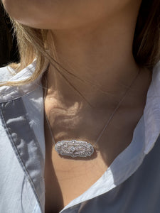 Vintage Filigree Brooch Conversion Necklace 14K White Gold