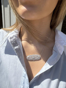 Vintage Filigree Brooch Conversion Necklace 14K White Gold