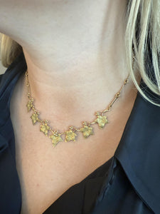 Vintage Grape Leaf Italian Made Necklace 14K Yellow Gold
