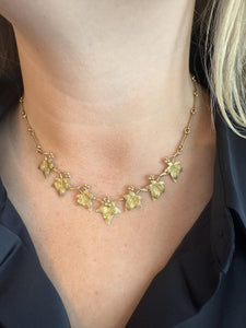 Vintage Grape Leaf Italian Made Necklace 14K Yellow Gold