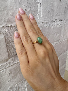 Vintage Jade Solitaire Ring 18K Yellow Gold