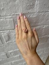 Vintage Carved Coral Flower & Pearl Ring 14K Yellow Gold