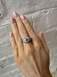 Antique 3.77 Carat Old European Cut Diamond Platinum Engagement Ring GIA