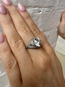 Antique 3.77 Carat Old European Cut Diamond Platinum Engagement Ring GIA