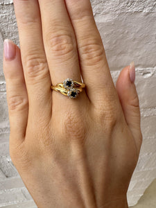 Dainty Sapphire & Diamond Flower Ring 18K Yellow Gold