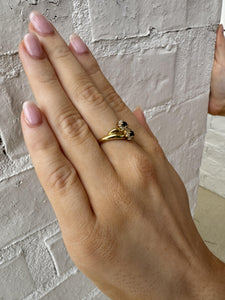 Dainty Sapphire & Diamond Flower Ring 18K Yellow Gold