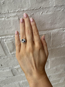 Vintage Art Deco Sapphire & Diamond Ring 20K White Gold
