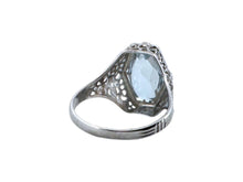 Art Deco Aquamarine Filigree Cocktail Ring 14K White Gold