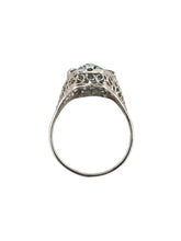 Art Deco Aquamarine Filigree Cocktail Ring 14K White Gold
