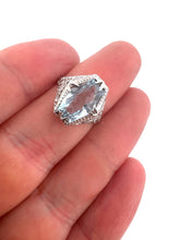 Art Deco Aquamarine Filigree Cocktail Ring 14K White Gold