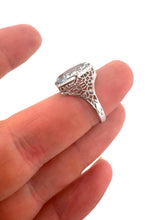 Art Deco Aquamarine Filigree Cocktail Ring 14K White Gold