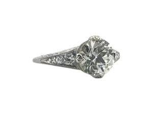 Art Deco 2.17 Carat Old European Cut Diamond Engagement Ring GIA