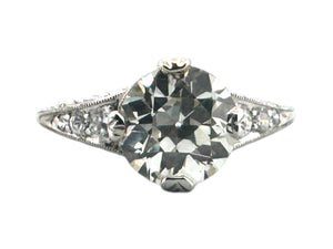 Art Deco 2.17 Carat Old European Cut Diamond Engagement Ring GIA