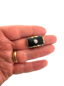 Art Deco TriGold Onyx & Diamond Cocktail Ring 18K