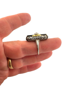 Art Deco TriGold Onyx & Diamond Cocktail Ring 18K