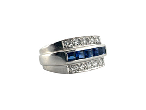 Diamond & Sapphire Band Style Ring 14K White Gold