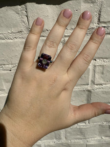Vintage Amethyst & Old Mine Cut Diamond Illusion Set Cocktail Ring
