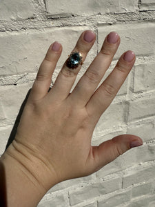 Vintage 3 Carat Aquamarine & Diamond Halo Ring 18K Yellow Gold