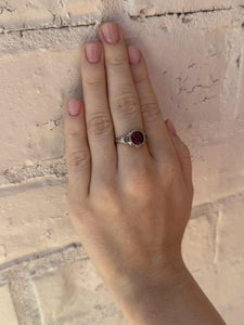 Vintage Rhodolite Garnet Engagement Ring 18K White Gold