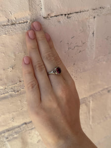 Vintage Rhodolite Garnet Engagement Ring 18K White Gold